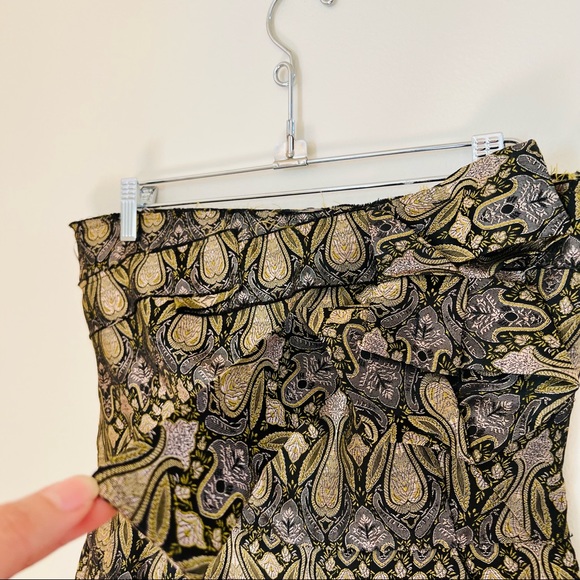 Naughty strapless brocade jacquard green gold pencil dress - Picture 5 of 13